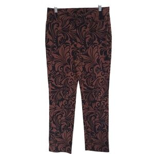 Chico's Brown Black Damask Scroll Print Slim Leg Pull On Pants Size 0R US 4R
